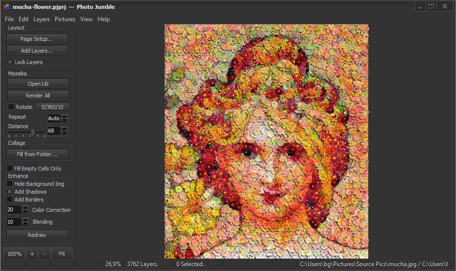 Photo Jumble for Windows with dark carbon interface screenshot